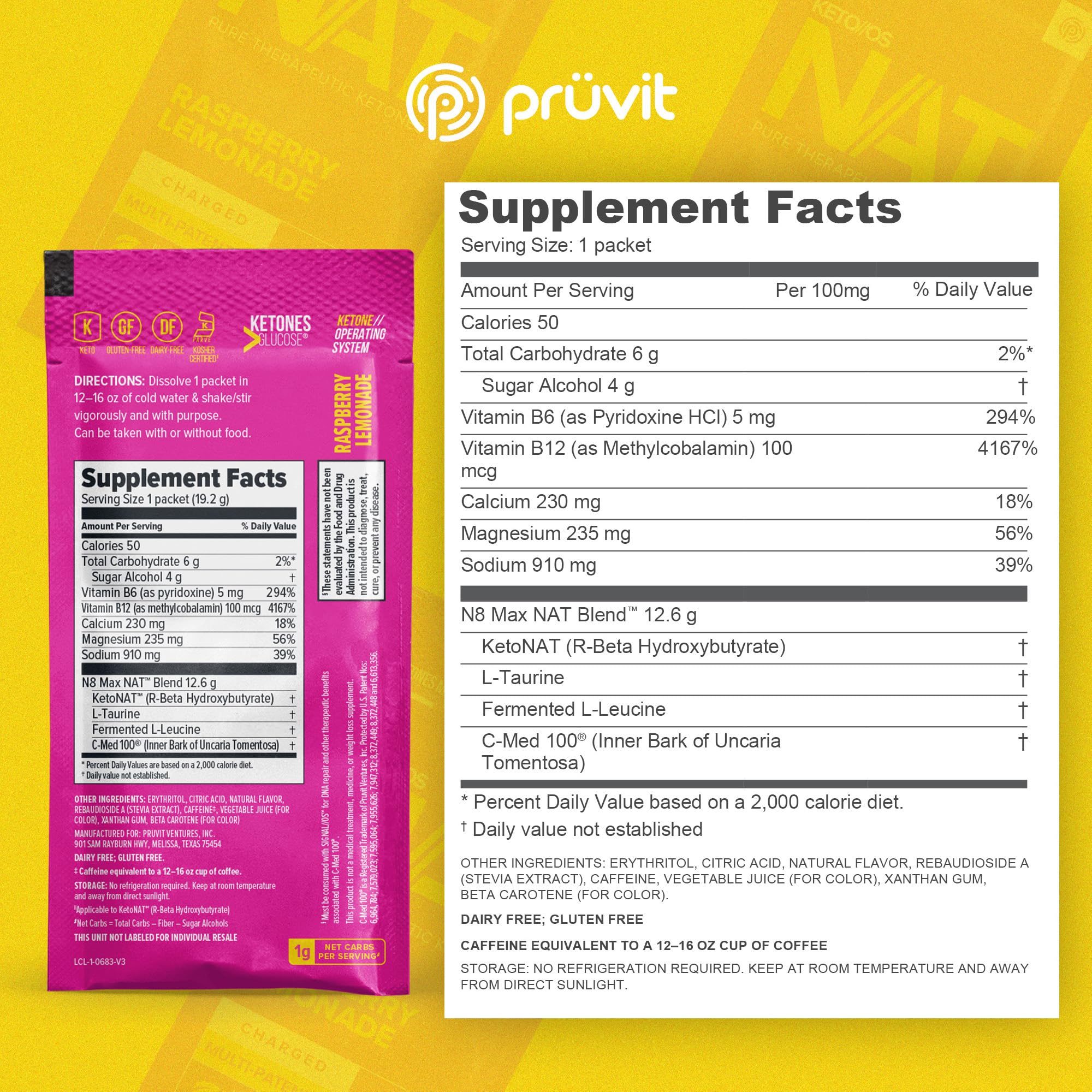 PRÜVIT Keto//OS NAT Raspberry Lemonade Charged glass highlights bright flavor for everyday hydration