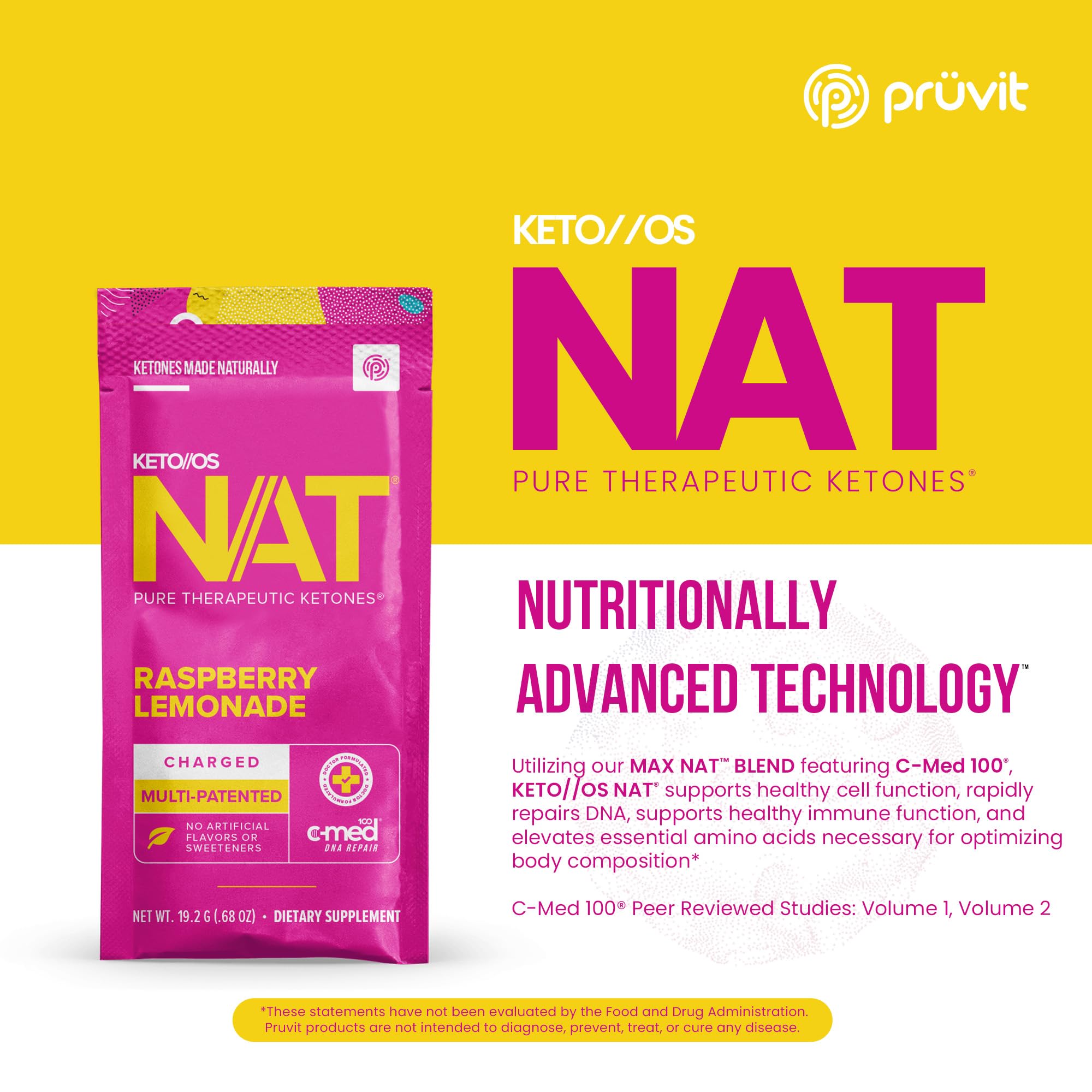 PRÜVIT Keto//OS NAT Raspberry Lemonade Charged packets dissolve quickly for on the go refreshment