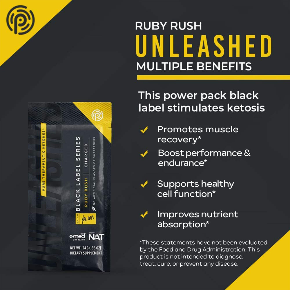 PRÜVIT Keto//OS Ruby Rush packaging close-up reveals premium ingredients.