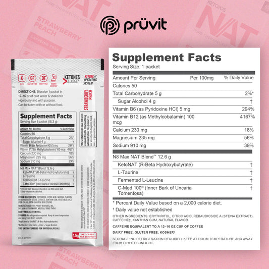 PRÜVIT OS NAT Strawberry Peach glass showing dissolved mix for refreshing drink