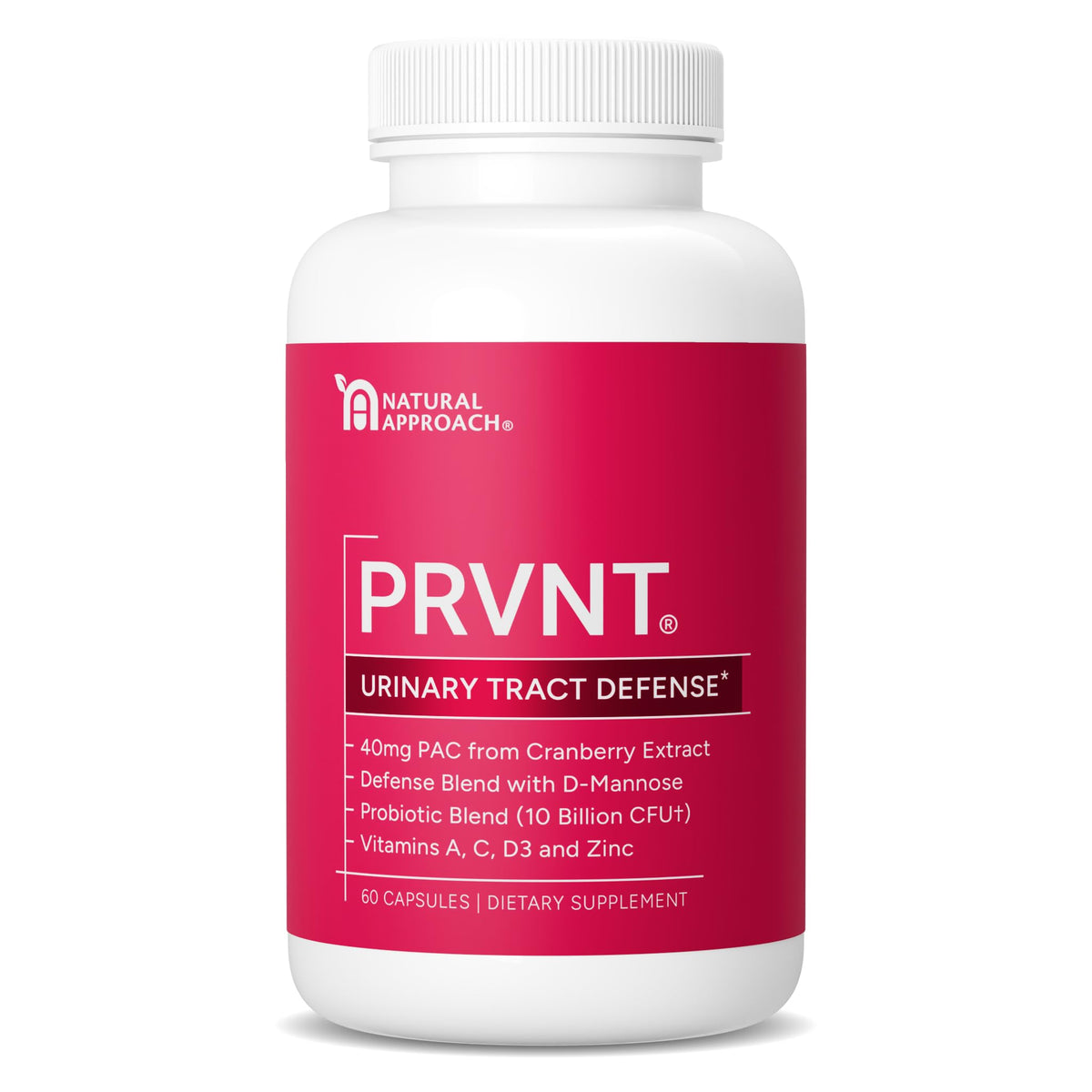 PRVNT Urinary Tract Defense bottle with pour shows convenient daily dosing for bladder support