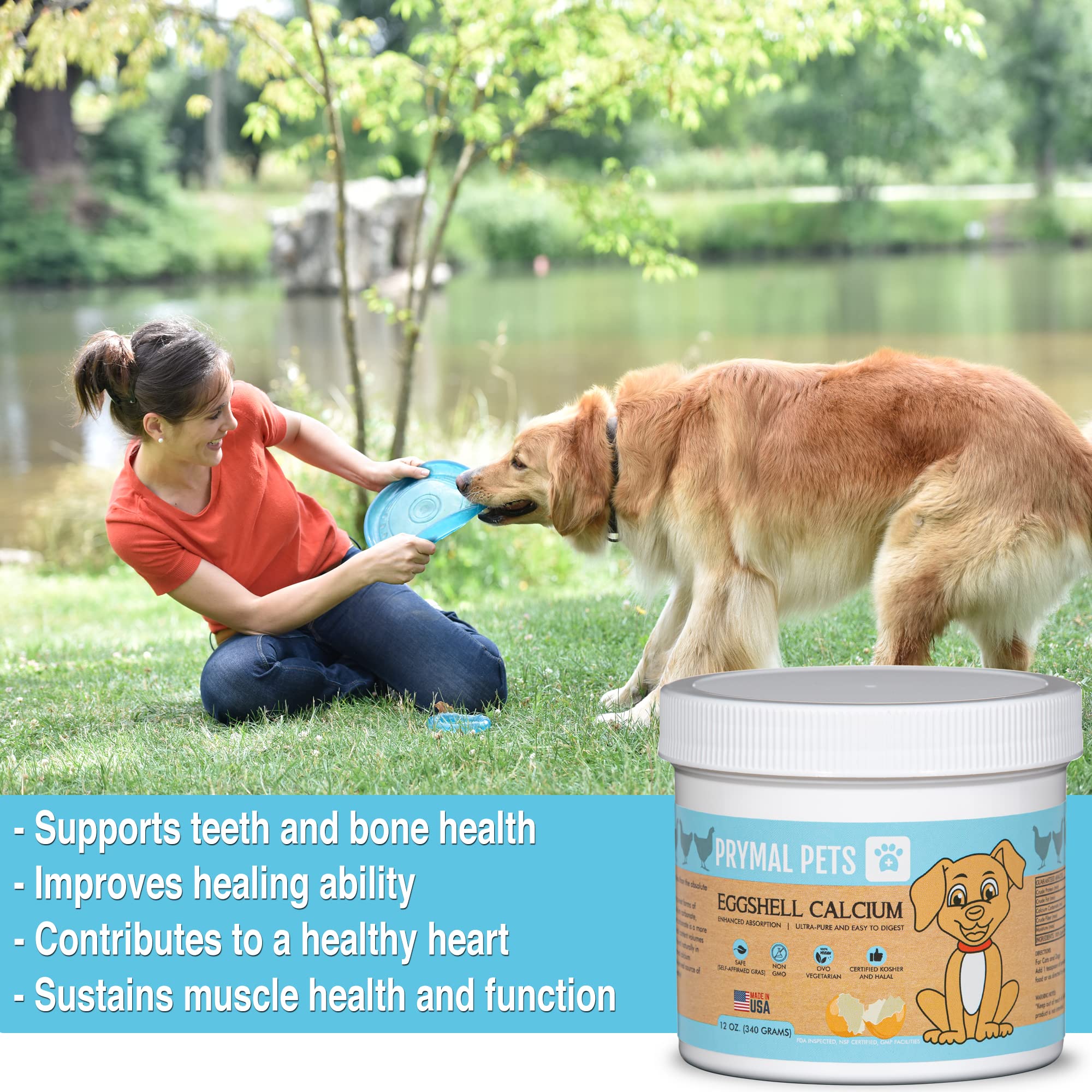 Prymal Pets EggsShell Calcium label USA highlights quality sourcing and safety standards.