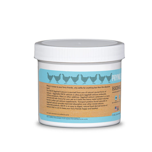 Prymal Pets EggsShell Calcium powder closeup shows natural, finely ground texture for easy mixing.