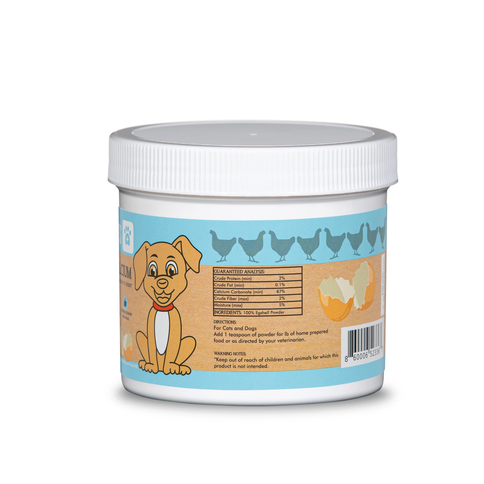 Prymal Pets EggsShell Calcium teaspoon measure demonstrates simple daily dosing for pets.