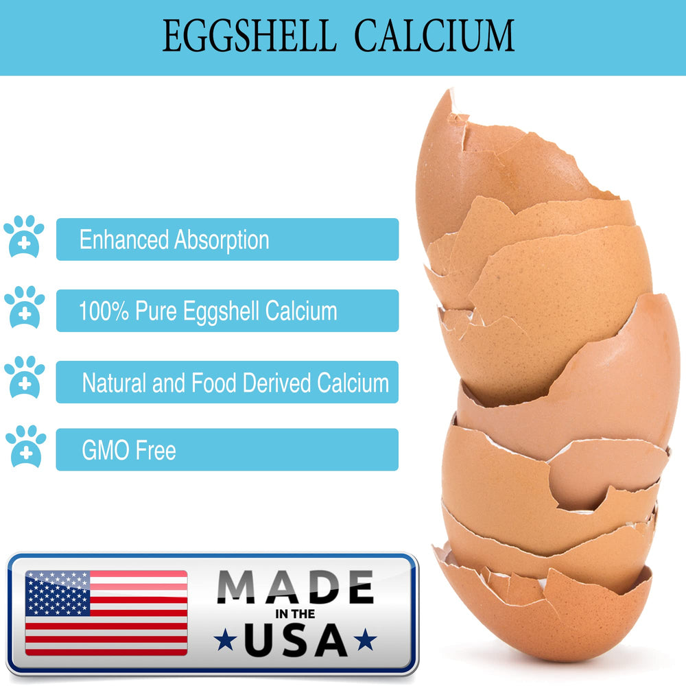 Prymal Pets EggsShell Calcium usage illustration of safe, versatile supplement for pet health.