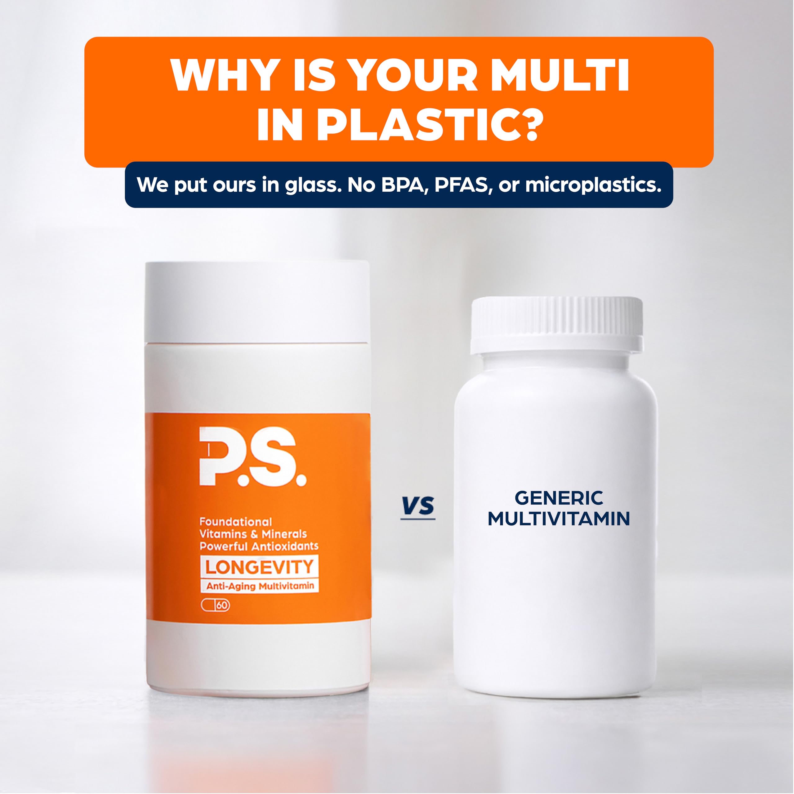 PS Longevity urolithin-A focus image emphasizes plant-derived antioxidant support.