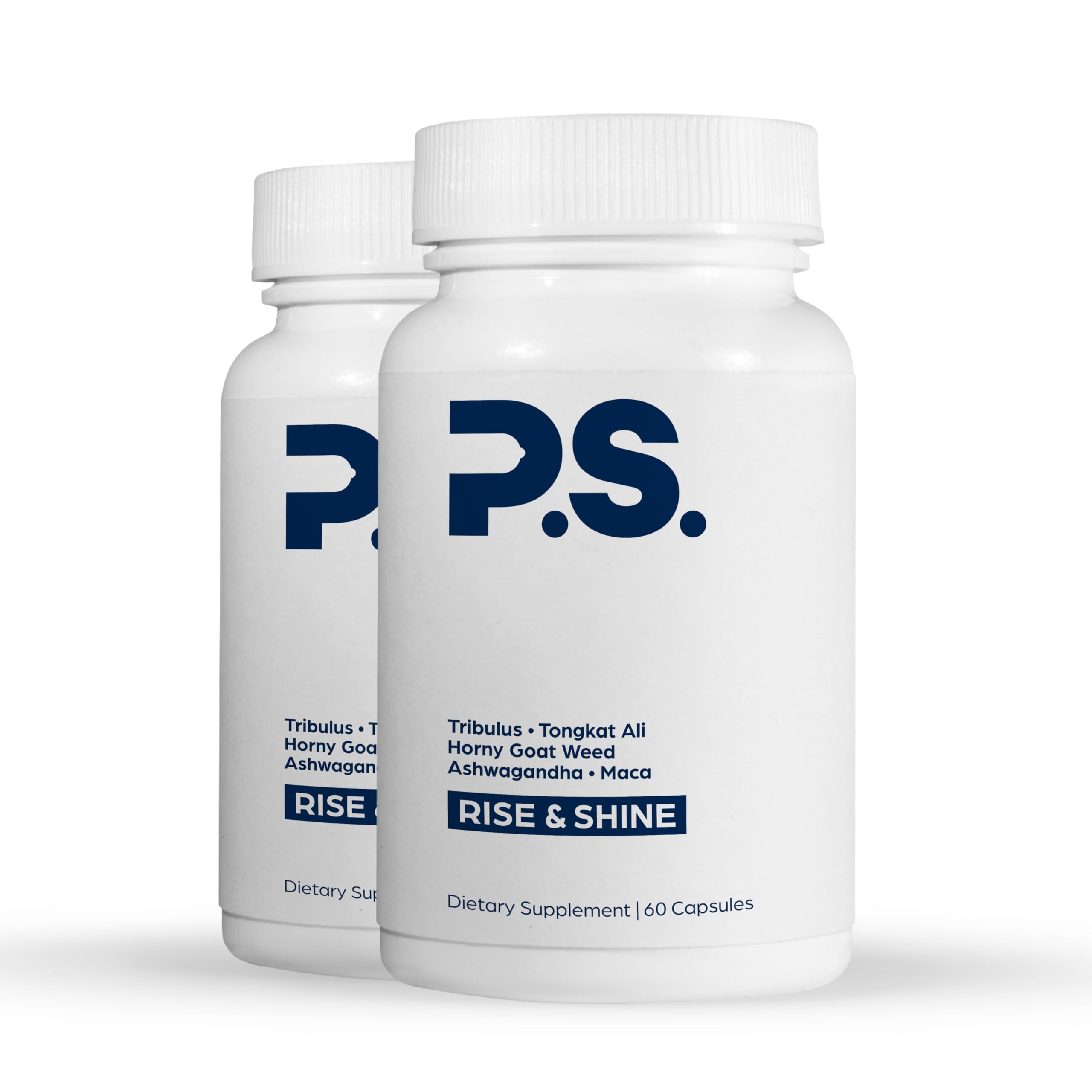 PS Natural Testosterone Booster bottle on a kitchen counter for daily energy support