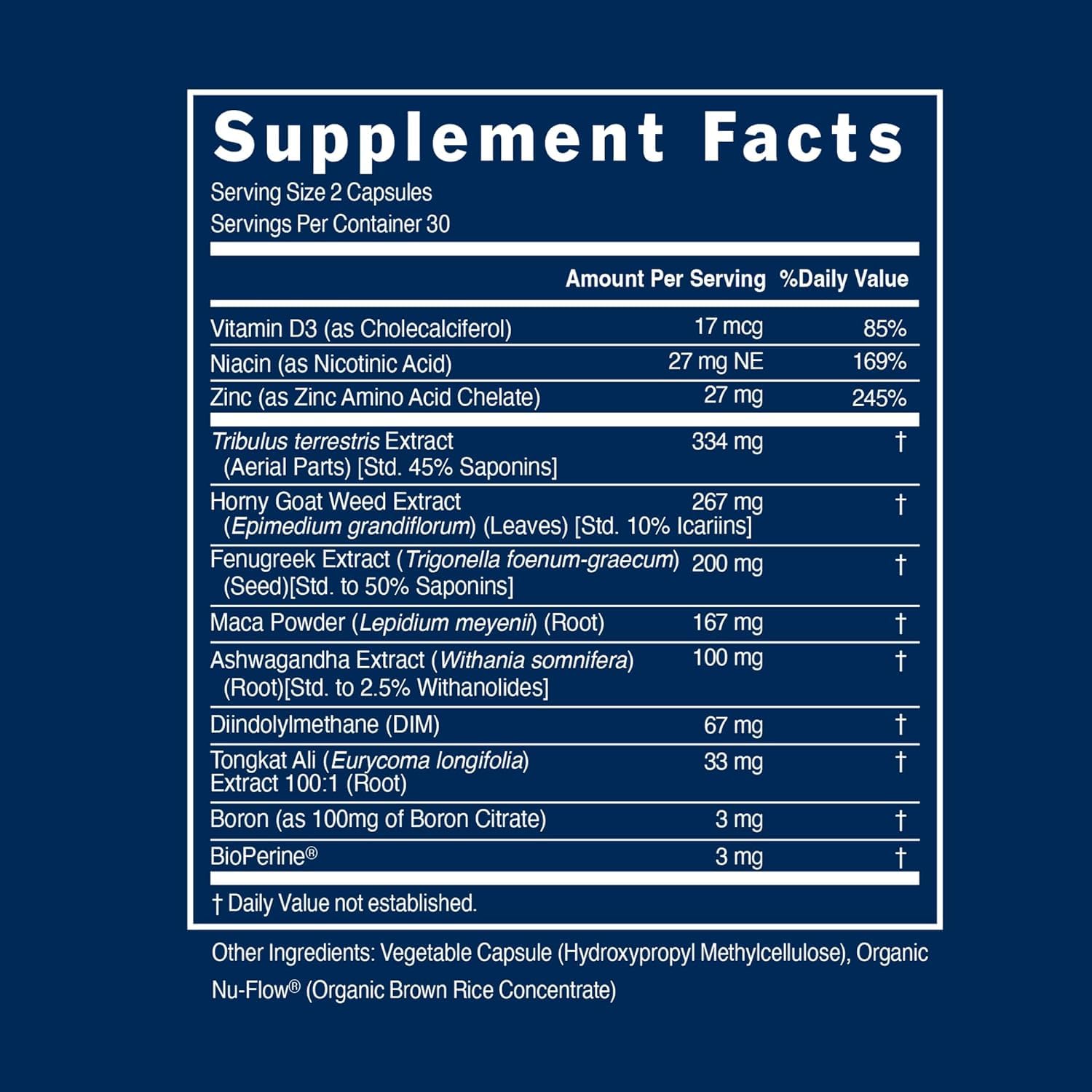 PS Natural Testosterone Booster packaging showing Tribulus and Tongkat Ali imagery