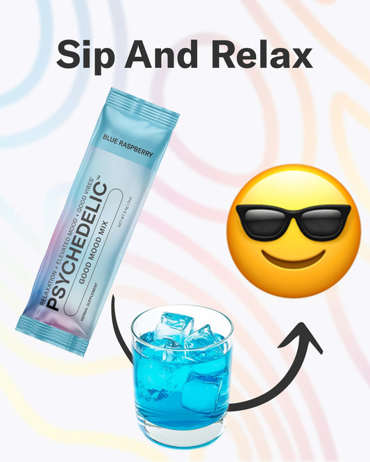 Psychedelic Water calming kava packet designed for evening relaxation