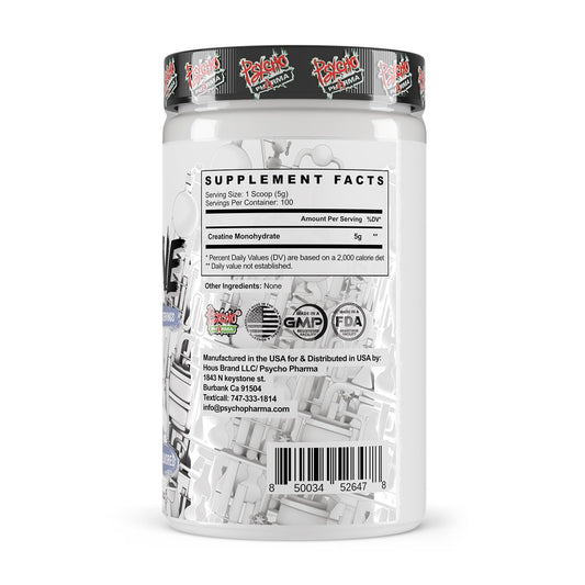 Psycho Pharma Creatine unflavored powder ready to mix with supplements