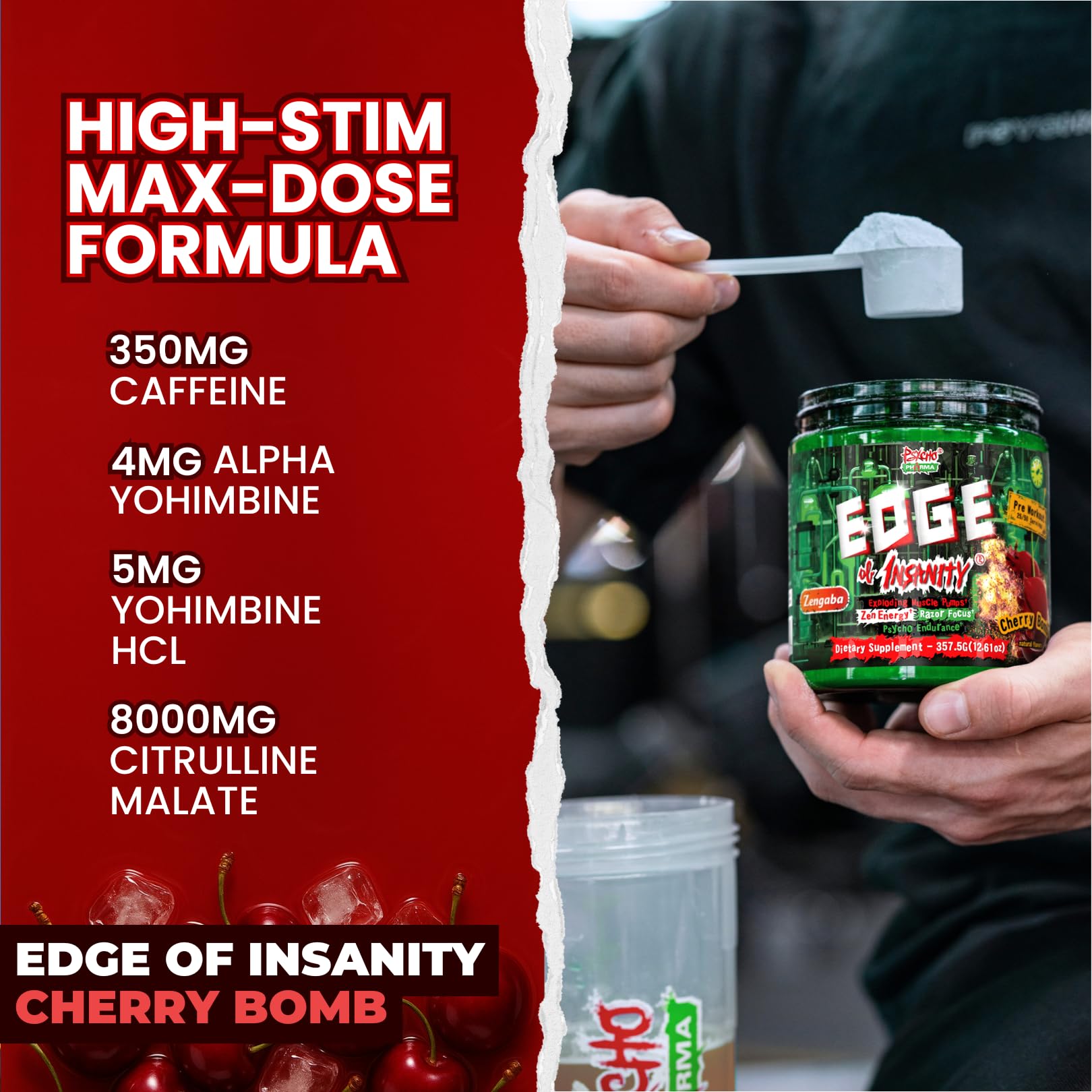 Psycho Pharma Edge of Insanity bottle angled view with premium packaging