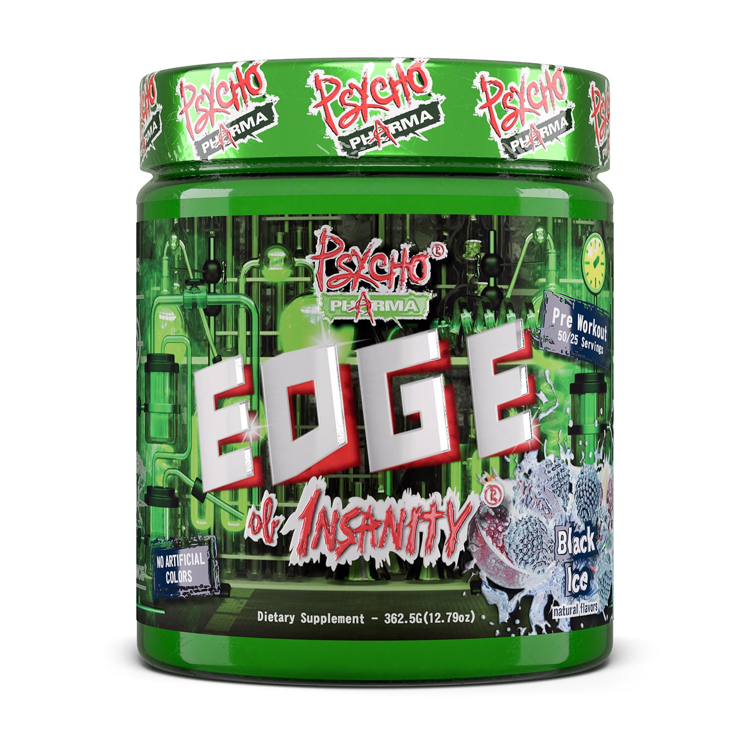 Psycho Pharma Edge of Insanity bottle shows intense pumps for tough workouts
