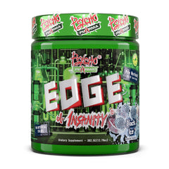 Psycho Pharma Edge of Insanity bottle shows intense pumps for tough workouts