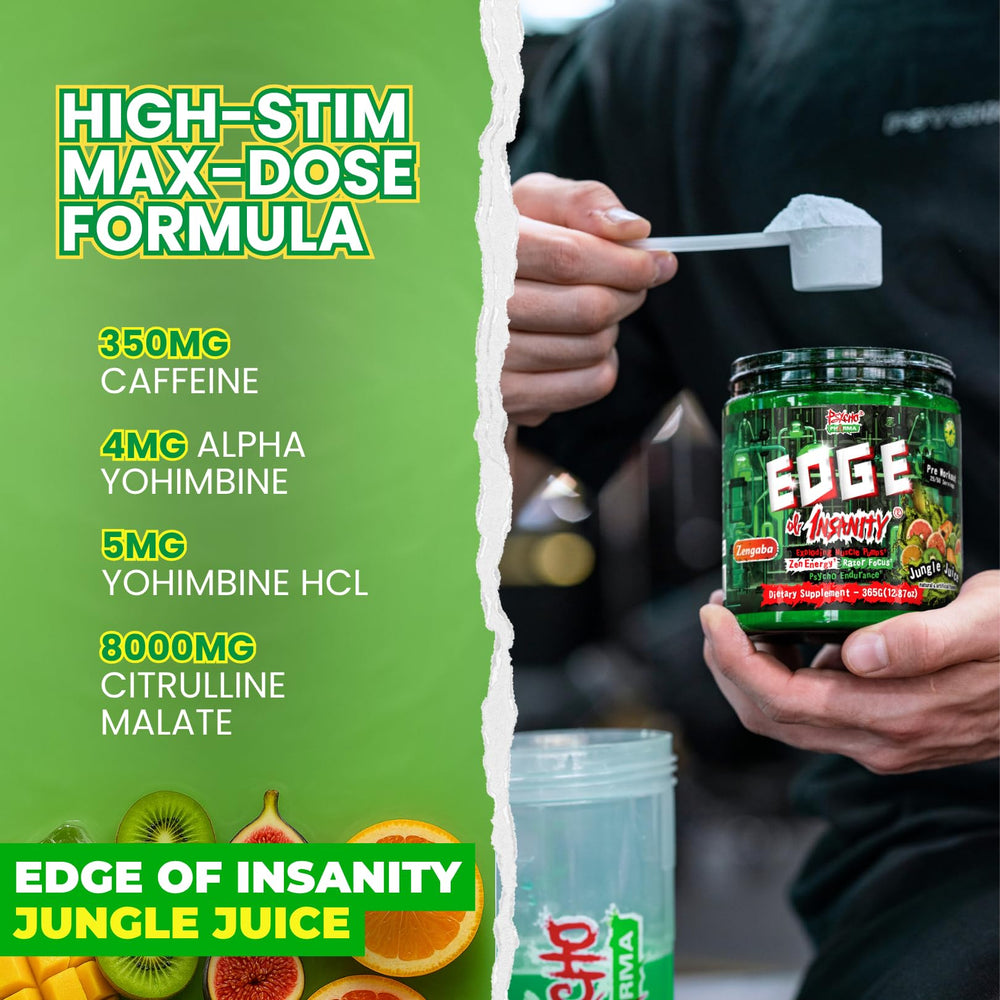 Psycho Pharma Edge of Insanity flavor swatch showing eight delicious flavors.