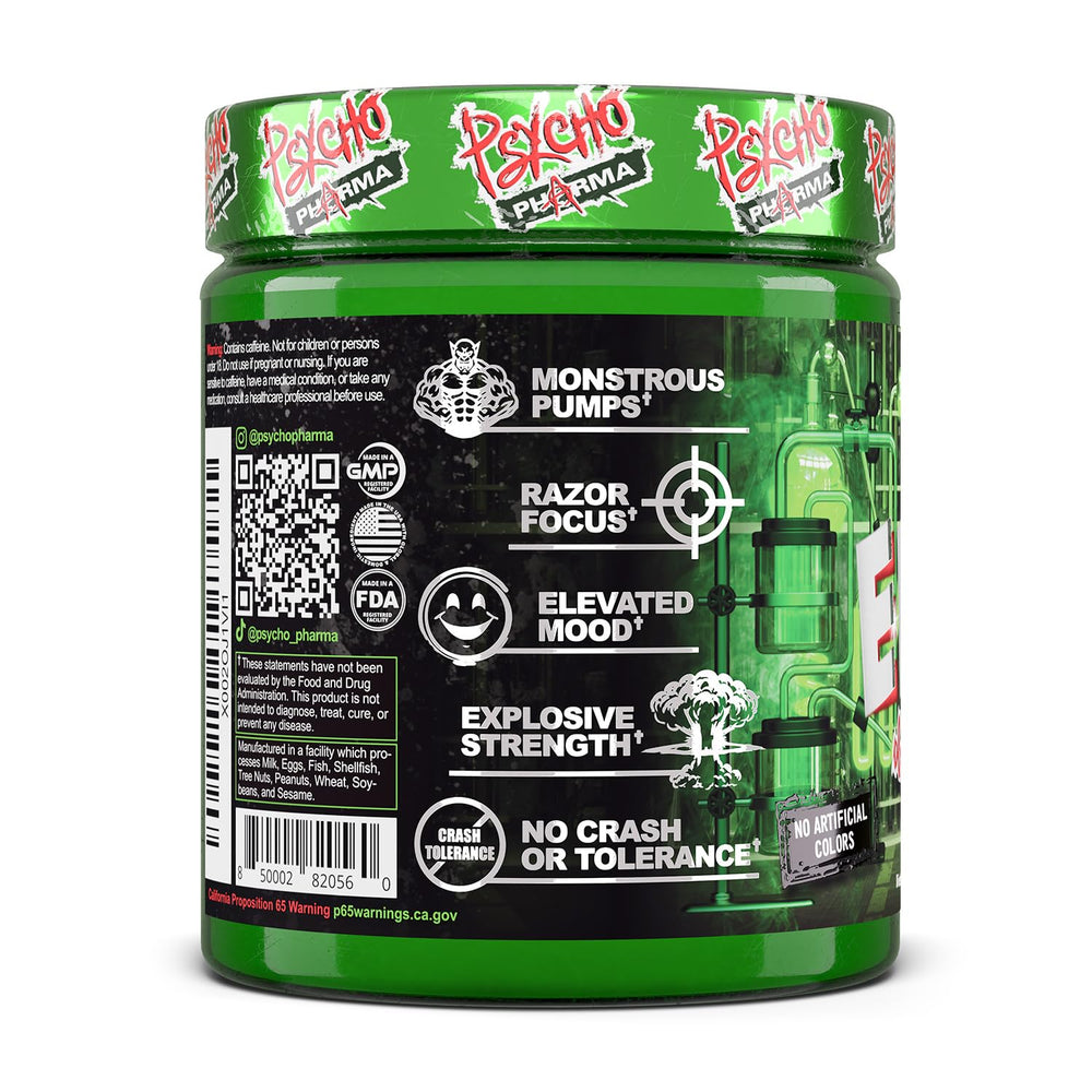 Psycho Pharma Edge of Insanity label art highlights bold branding and intensity.