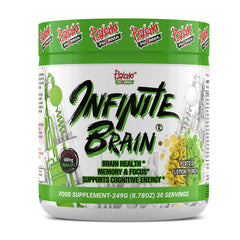 Psycho Pharma Infinite Brain lemon punch bottle highlighting mood and focus potential.