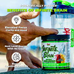 Psycho Pharma Infinite Brain premium packaging emphasizing 30-serving bottle.