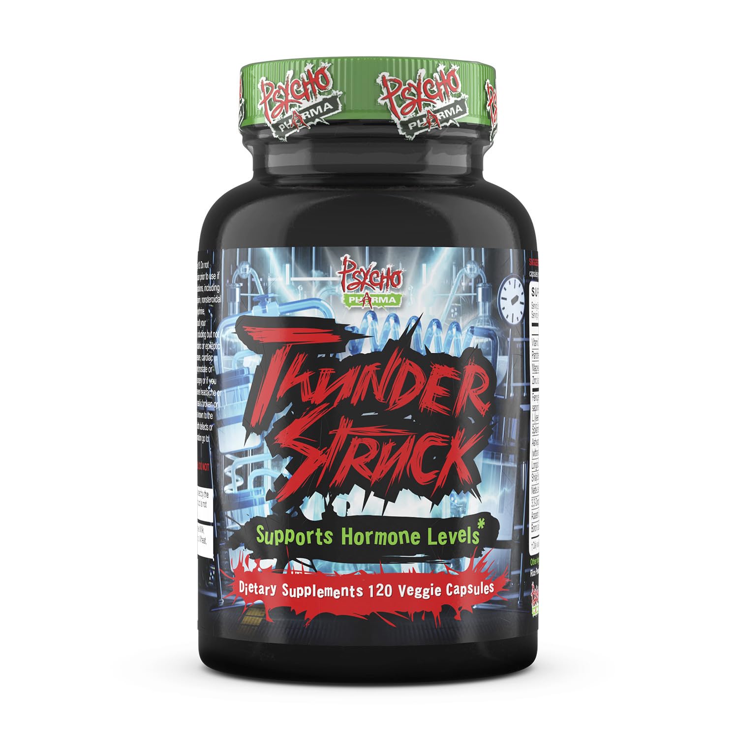Psycho Pharma Thunderstruck bottle label signaling lean muscle support for workouts