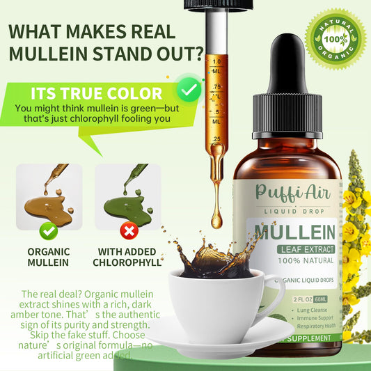 PUFFIAIR Mullein Drops pour view with calibrated dropper for precise dosing