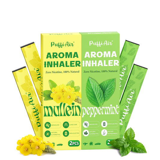 PUFFIAIR mullein inhaler pack for soothing breathing and nicotine-free calm.