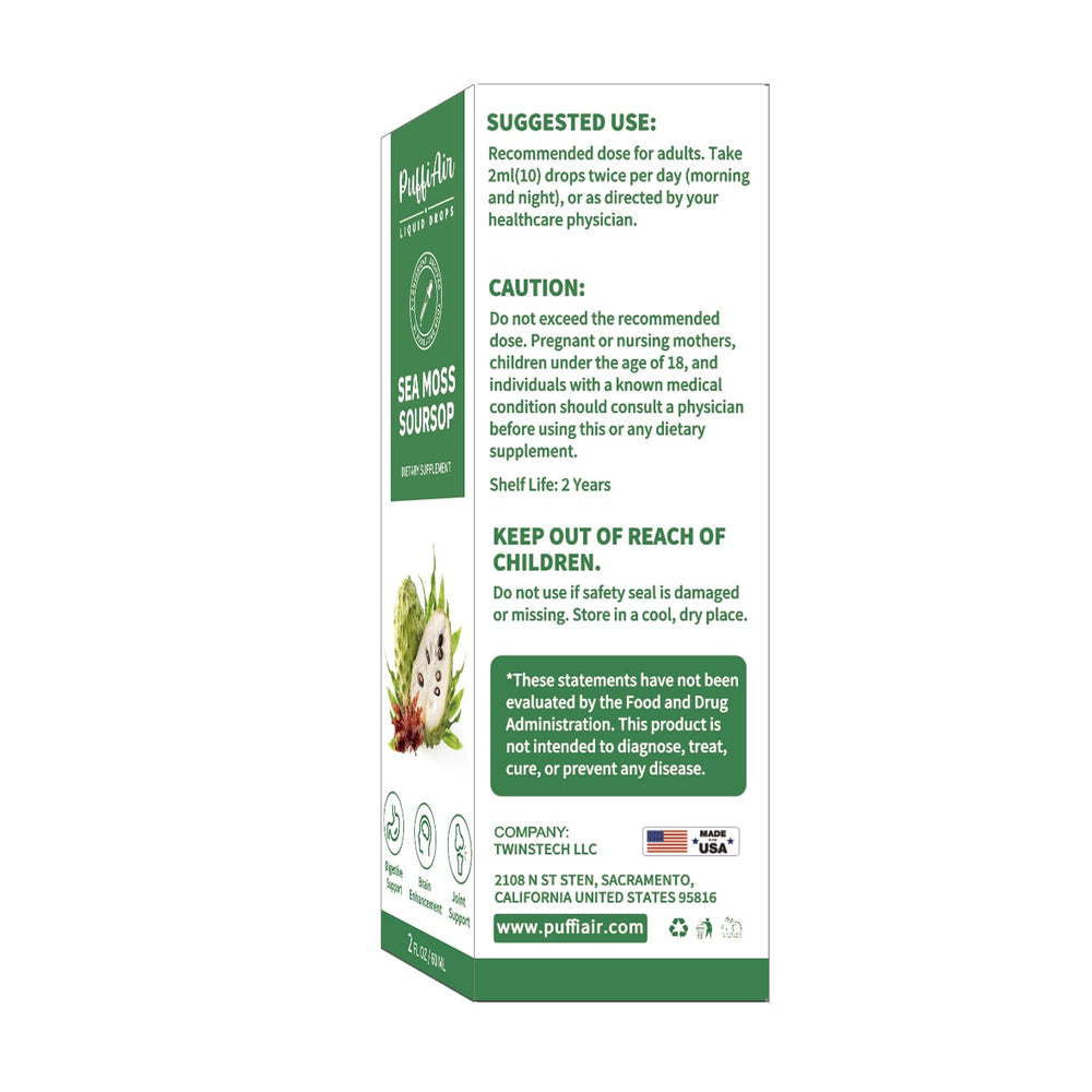 PUFFIAIR Soursop Sea Moss glass serving suggests convenient daily intake