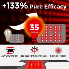Pulshock red light therapy beads illuminate the knee area for warmth.