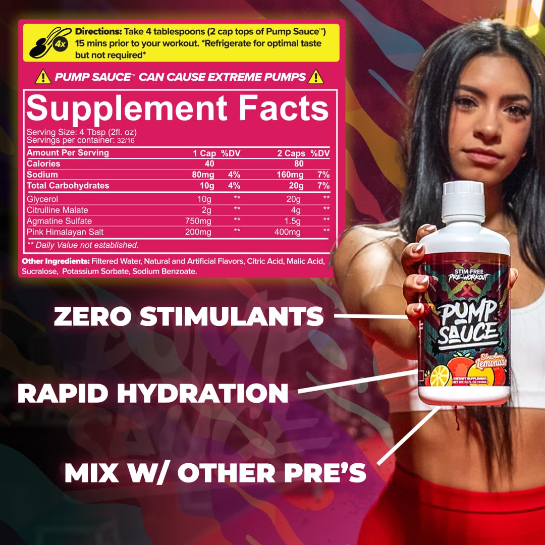 Pump Sauce glass bottle on gym counter signals ready-to-use pre-workout support.