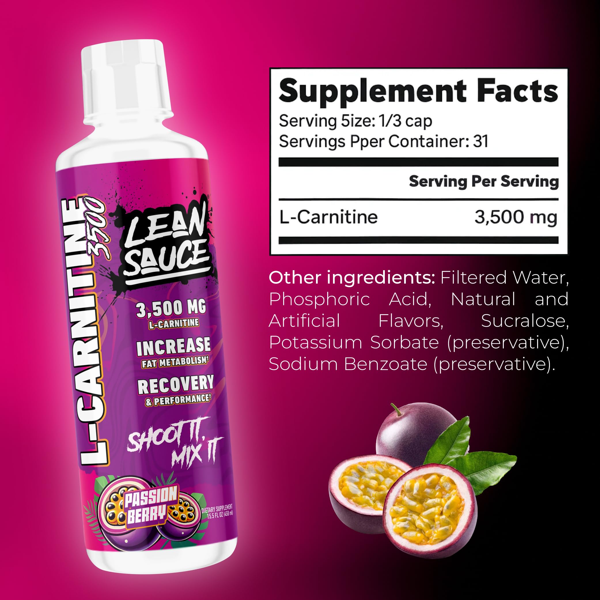 Pump Sauce Lean Sauce label closeup emphasizing 3500mg L-Carnitine per serving