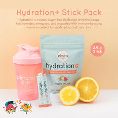 Punchy Kids Hydration Melon Splash dissolving in water shows quick, kid-friendly mix.