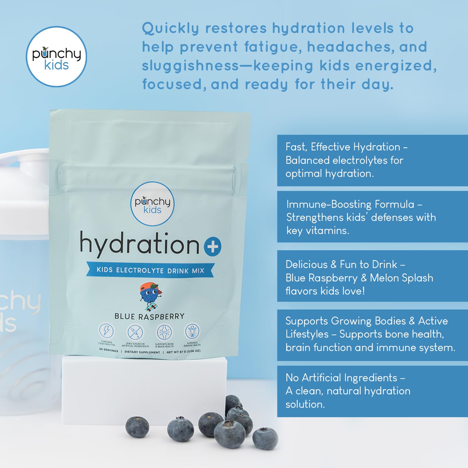 Punchy Kids Hydration+ one-scoop serving ready for kids' drink.