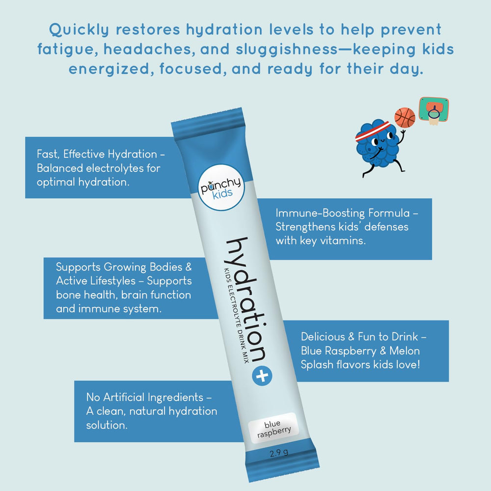 Punchy Kids Hydration stick dissolving quickly for fast rehydration during activities.