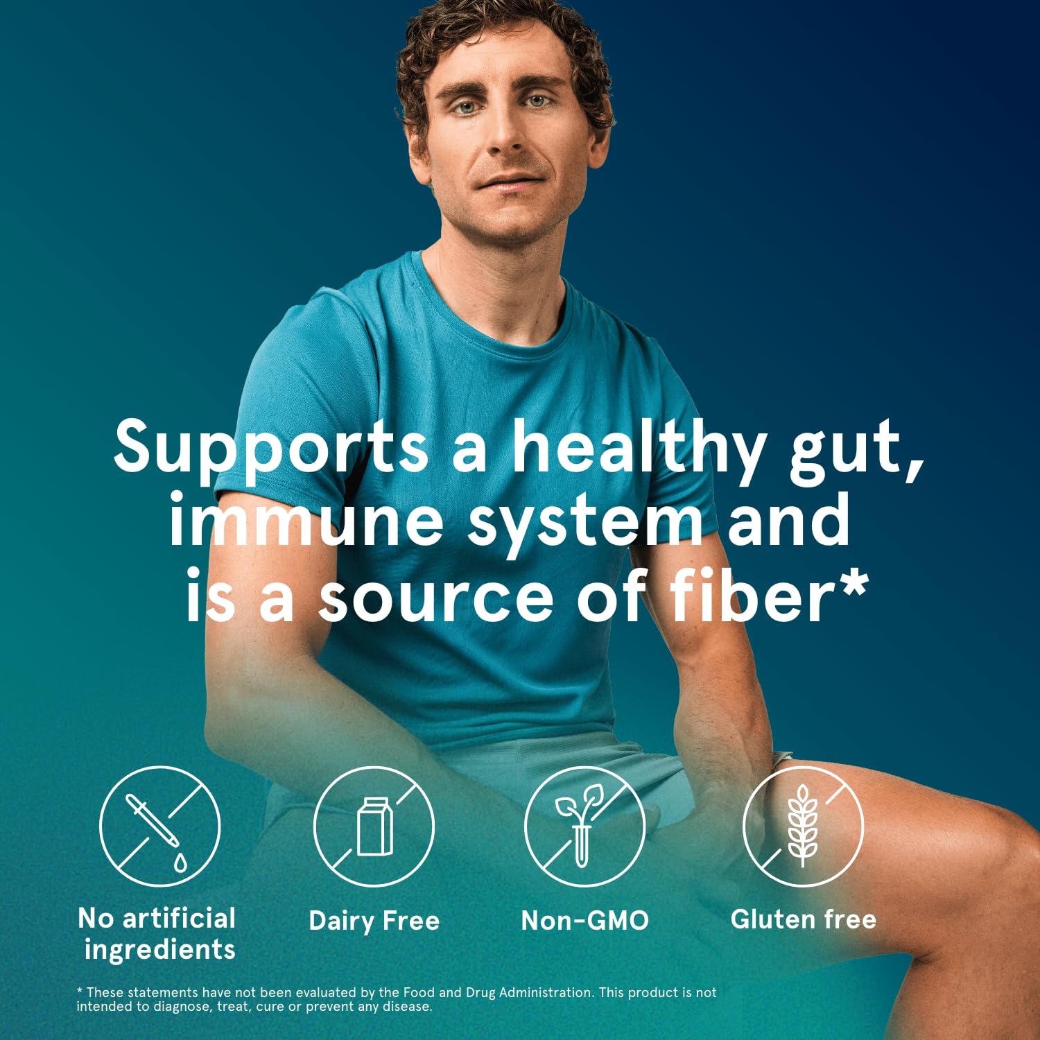 Puori Daily Probiotics fiber-ingredients scene shows FOS, inulin, and pectin.