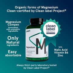 Close-up of Puori M3 capsules highlighting high-absorption magnesium forms.