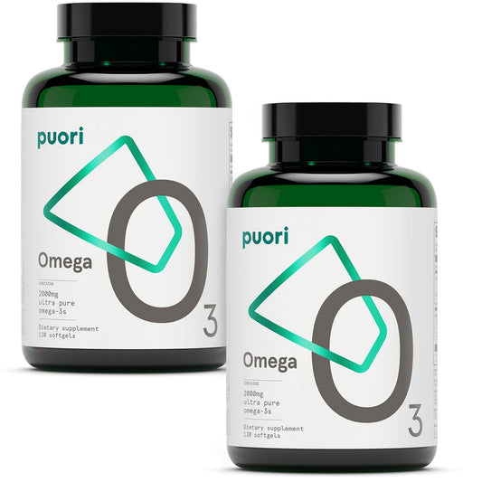 Puori Omega-3 Ultra Pure 2000mg bottle may support heart and brain wellness.
