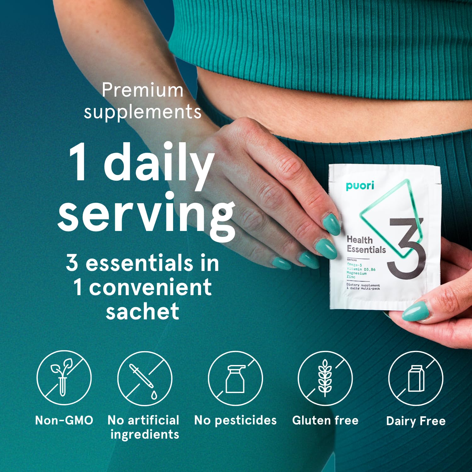 Puori P3 sachets on-the-go simplify daily dosing.