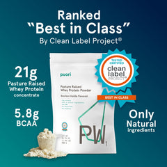 Puori PW1 vanilla protein powder scoop for measuring a serving
