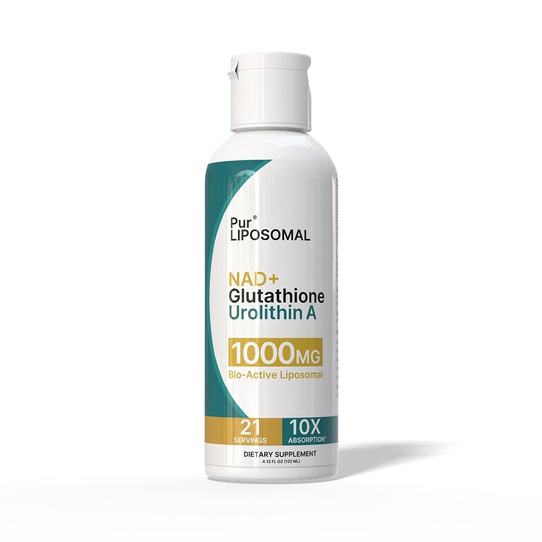 Pur Liposomal NAD+ Glutathione Urolithin A bottle showing full spectrum for energy support