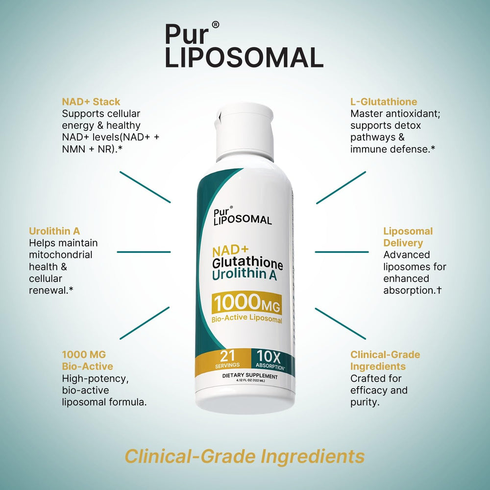 Pur Liposomal NAD+ Glutathione Urolithin A liquid texture demonstrates smooth consistency