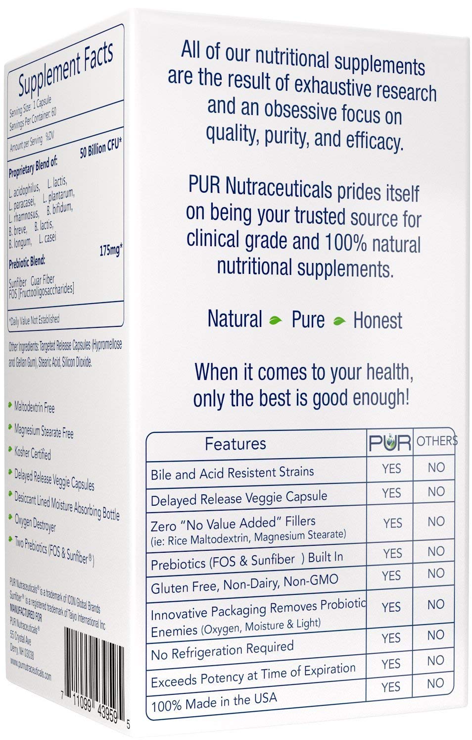 Front label highlights USA-made GMP-certified production for purity