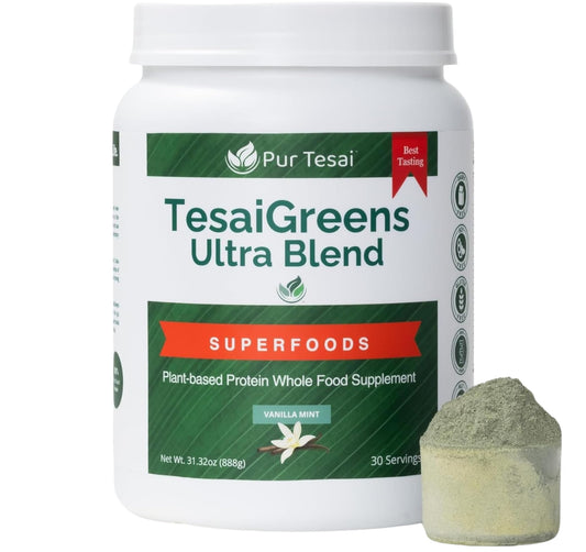 Pur Tesai TesaiGreens Ultra Blend powder bottle for daily nutrition and convenience