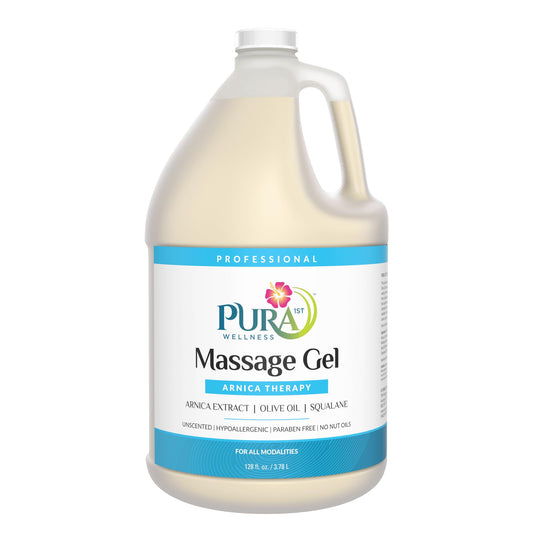 PURA 1st Arnica Therapy bottle front view for professional massage.