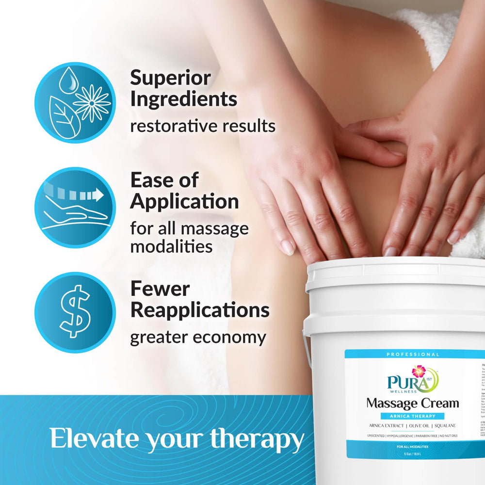 PURA 1st Arnica Therapy cream application enables smooth massage sessions.