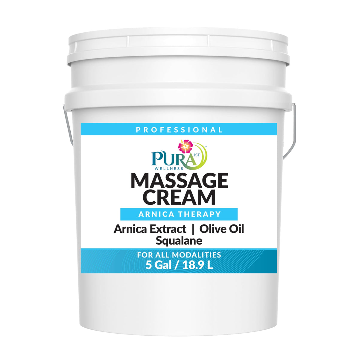 PURA 1st Arnica Therapy cream jar provides deep tissue relief during professional massage.