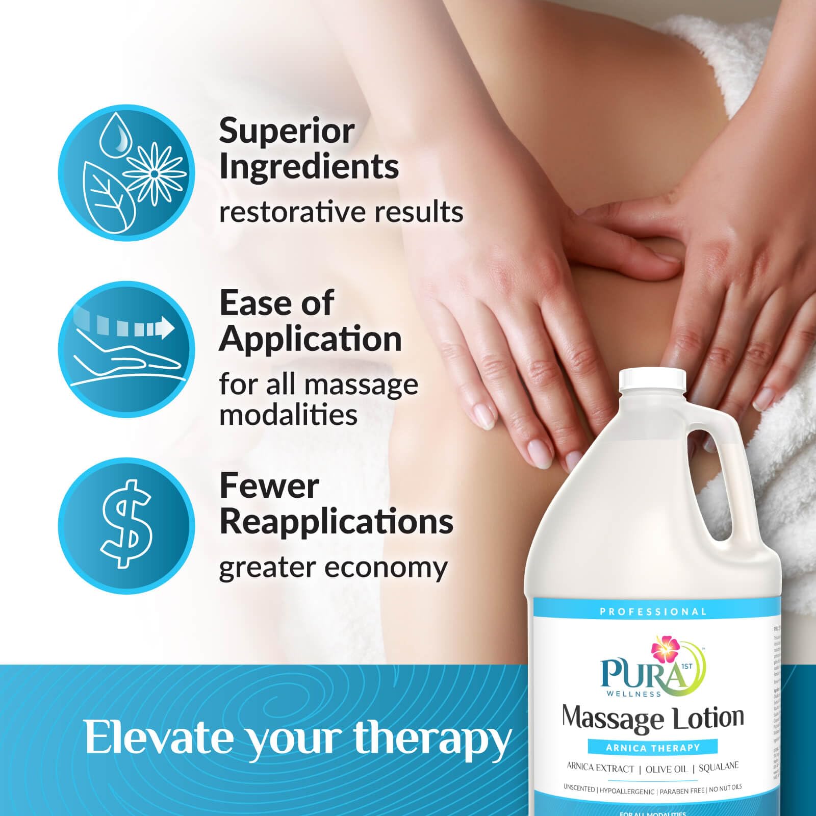 PURA 1st Arnica Therapy USA-made lotion supports consistent professional use.