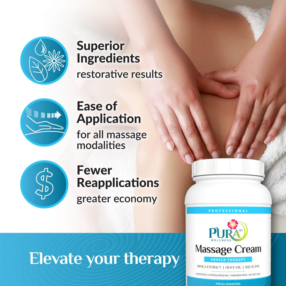PURA 1st Arnica Therapy during a massage session focusing on targeted muscle areas.