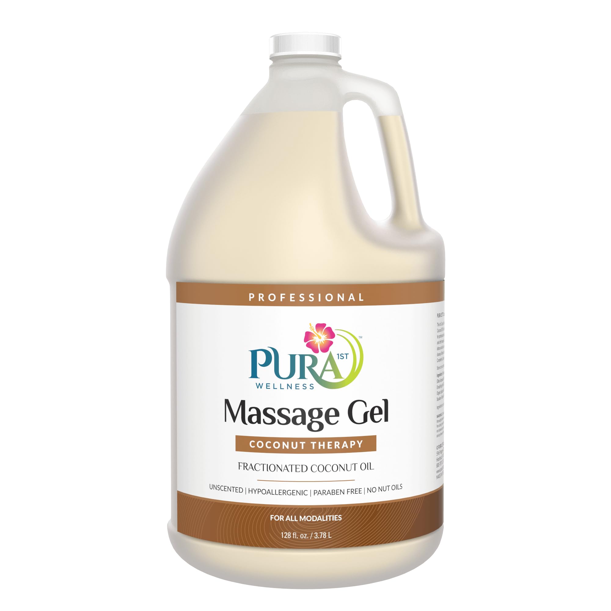 PURA 1st Coconut Therapy gel bottle shot showing professional hydration for deep tissue work
