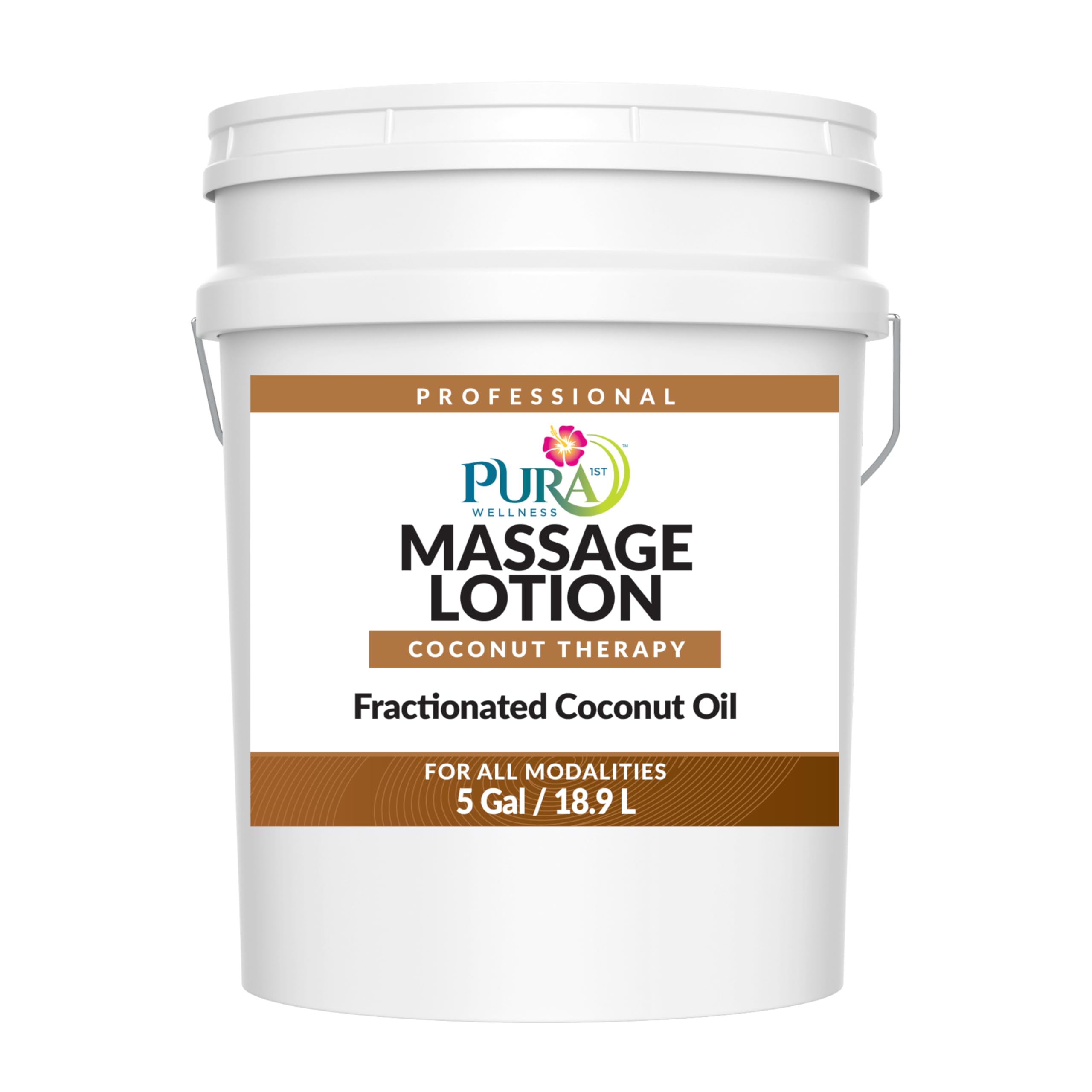 PURA 1st Coconut Therapy lotion 5-gallon container highlighting hydrating, non-greasy formula