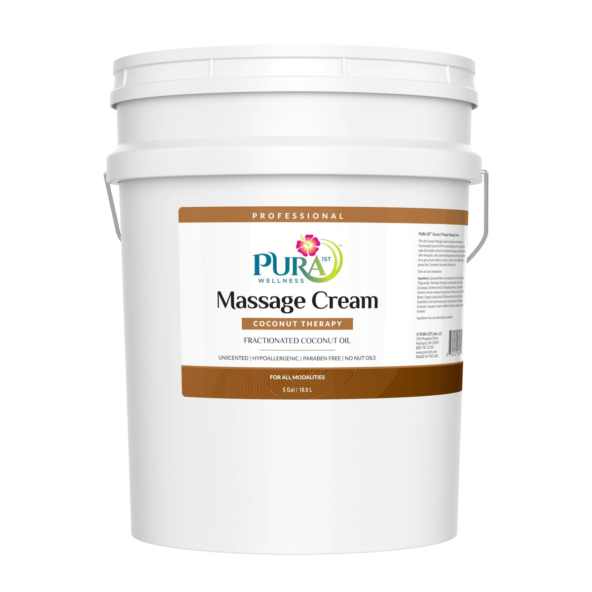 PURA 1st Coconut Therapy massage cream bottle showing easy-grip design for professional use