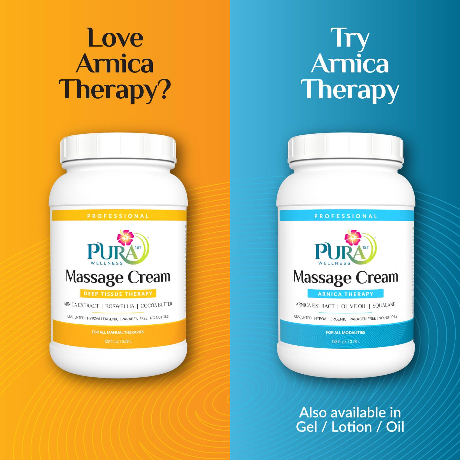 PURA 1st Deep Tissue Therapy arnica detail highlights natural ingredients.