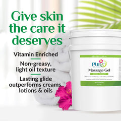 PURA 1st gel glide on skin highlights smooth glide for Swedish and sports massage.